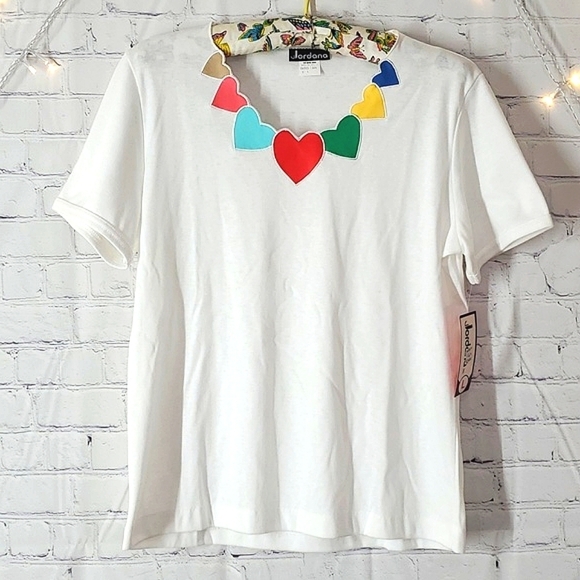🆕️NWT 90s Vintage Jordana Rainbow Heart Neck Single Stitch Pride Tee USA Made - Picture 3 of 15